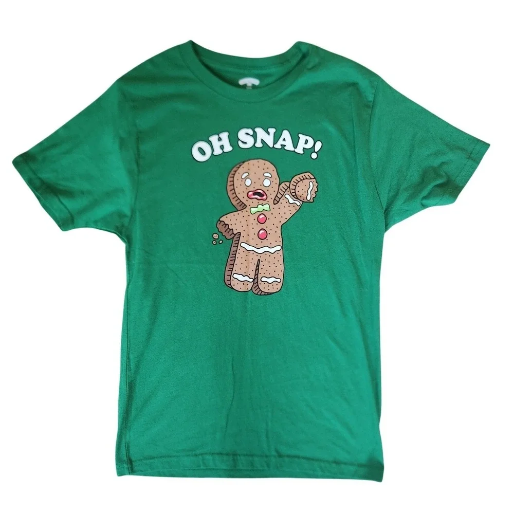 Holiday Time Oh Snap Gingerbread Man Graphic‎ T-Shirt Christmas Tee Green